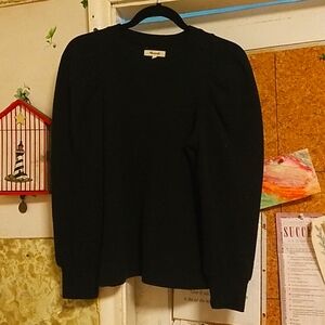 MADEWELL Puffed Sleeves Ribbed in Black, Women's Size:S